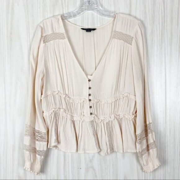 American Eagle Outfitters Tops - American Eagle | Blush Ruffle Boho Peasant Top Size Small